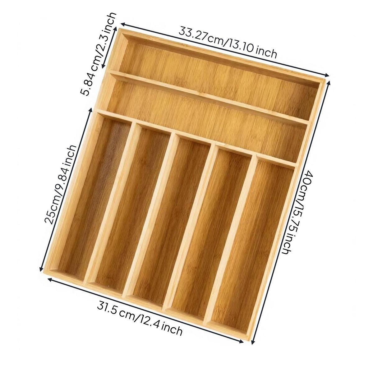 Multi-Compartment Bamboo Silverware Organizer Easy to Clean Bamboo Cutlery Tray Polished Edges for Office, Workshop