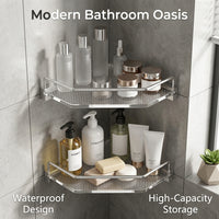 Corner Bathroom Shelves Wall Mounted Acrylic, Shelf for Organizers and Storage Shower Room, No Drill Floating Triangle Rack