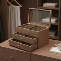 Walnut Finish Glasses Chest Large Capacity Wooden Sunglasses Display Case 18 Compartment Glasses Box Dustproof