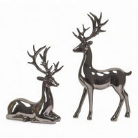Electroplated Deer Figurine Reflective Deer Statue Resin Stag Figurine Sculpted for Living Room, Office, Entryway