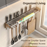 Wall Mounted Stainless Steel Rack for Dorm Room and Apartment Organization, Organizer with No Drill Installation for Chefs