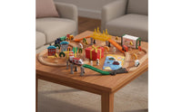 110 Pieces Great Gift 110 Piece Wooden Railway Set Beech Wood Material Wooden Train Track Set Creative Assembly City Scene Vehicle Playset for Boys, Kids, Toddlers, Floor Play, Playroom