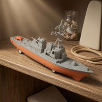 Molded Details Pull-Back Destroyer Toy Gray and Orange Destroyer Model Toy Plastic Pull-Back Warship Detailed