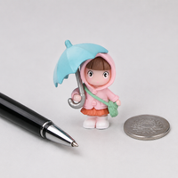 Fairy garden figure set 4, miniature girl with umbrella 4.2x6cm, diorama model building, multicolor plastic figures for cake decoration