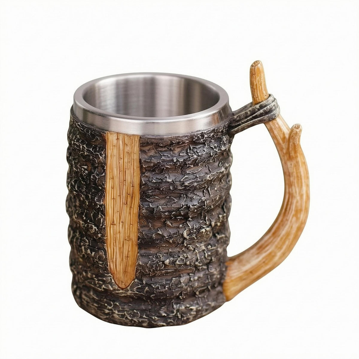 Metal-Lined Tree Branch Mug Textured Branch Handle Mug Wood-Grain
