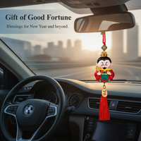 Chinese God of Wealth Car Hanging Ornament for Rearview Mirror, New Year Decoration Gift