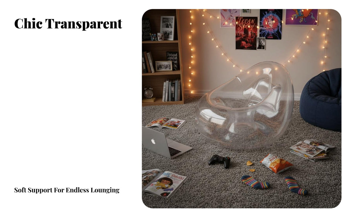 Transparent Inflatable Sofa Trendy Transparent Inflatable Chair Quick Inflation Clear Inflatable Chair for Young Adults, Teens, Dorm Room, Parties