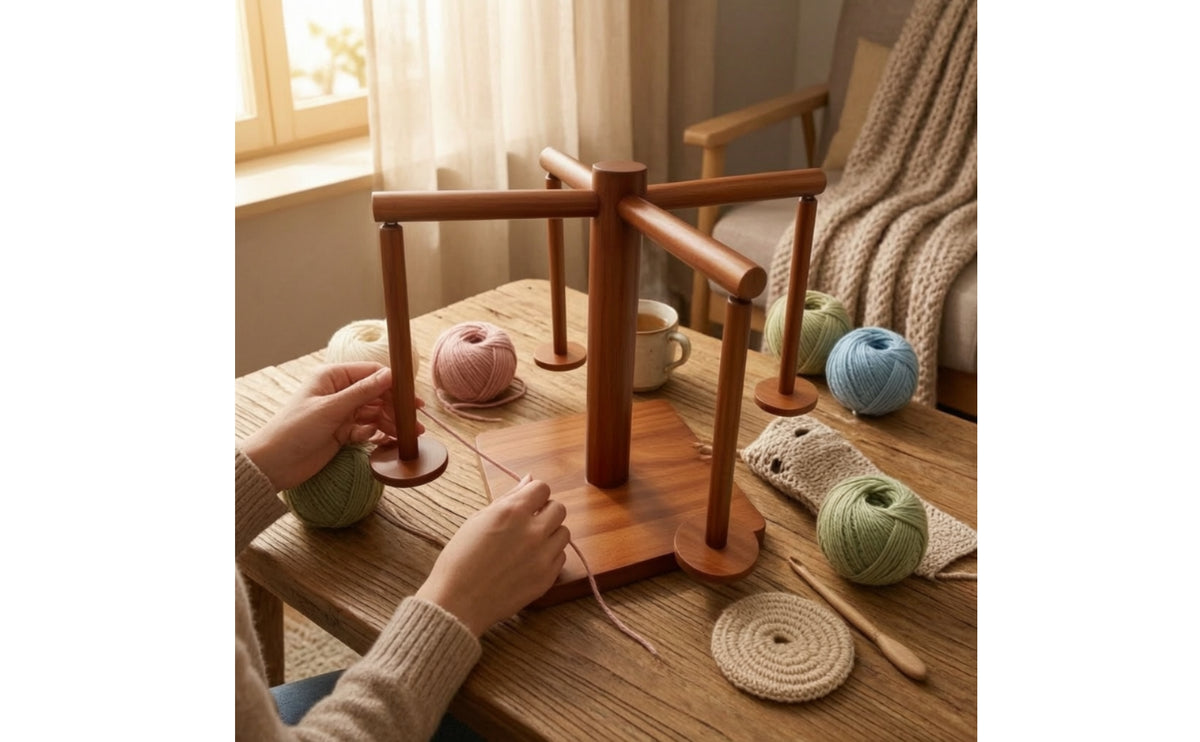 Multi-Skein Wooden Yarn Holder with Pegs Tangleunrestricted Tabletop Yarn Holder Freestanding Organizer Compact for Knitters, Crocheters, Crafters, Craft Room