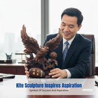 Resin Raptor Sculpture, Wood Grain Raptor in Flight Figurine, Office Desk Decor, Aspiration Theme, Chinese Design Accent