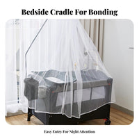 Foldable Portable Bedside Bassinet Adjustable Height Multi-Function Playard All-in-1 Design Infant Bed Toy Bar with Melody Player for Newborns, Infants, Toddlers, Travel, Bedroom, Living Room