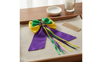 Violet Green Yellow Colors Feather Bow Hair Clip Festival Design Mardi Gras Hair Clip Colorful Fashion Accessory Eye-Catching for Girls, Carnival, Parade