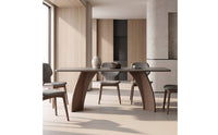 Walnut-Toned Stone Top Table with Wood Base Minimalist Stone Dining Table Long-Lasting Furniture Rectangular for Kitchen