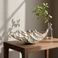 Hammered Leaf Tray Textured Elongated Vessel Tray Sculptural Centerpiece Bowl Versatile for Living Room