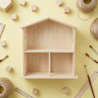 Decorative House-Shaped Shelf Compact Wooden Desktop Organizer Space-Saving Wooden Display Shelf Open-Front for Collectors