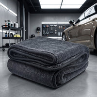 Large Car Drying Towel with Microfiber Cloths, Gray Multi-Purpose Car Wash Towel for Streakless Drying, Bound Edges for Household Detailing