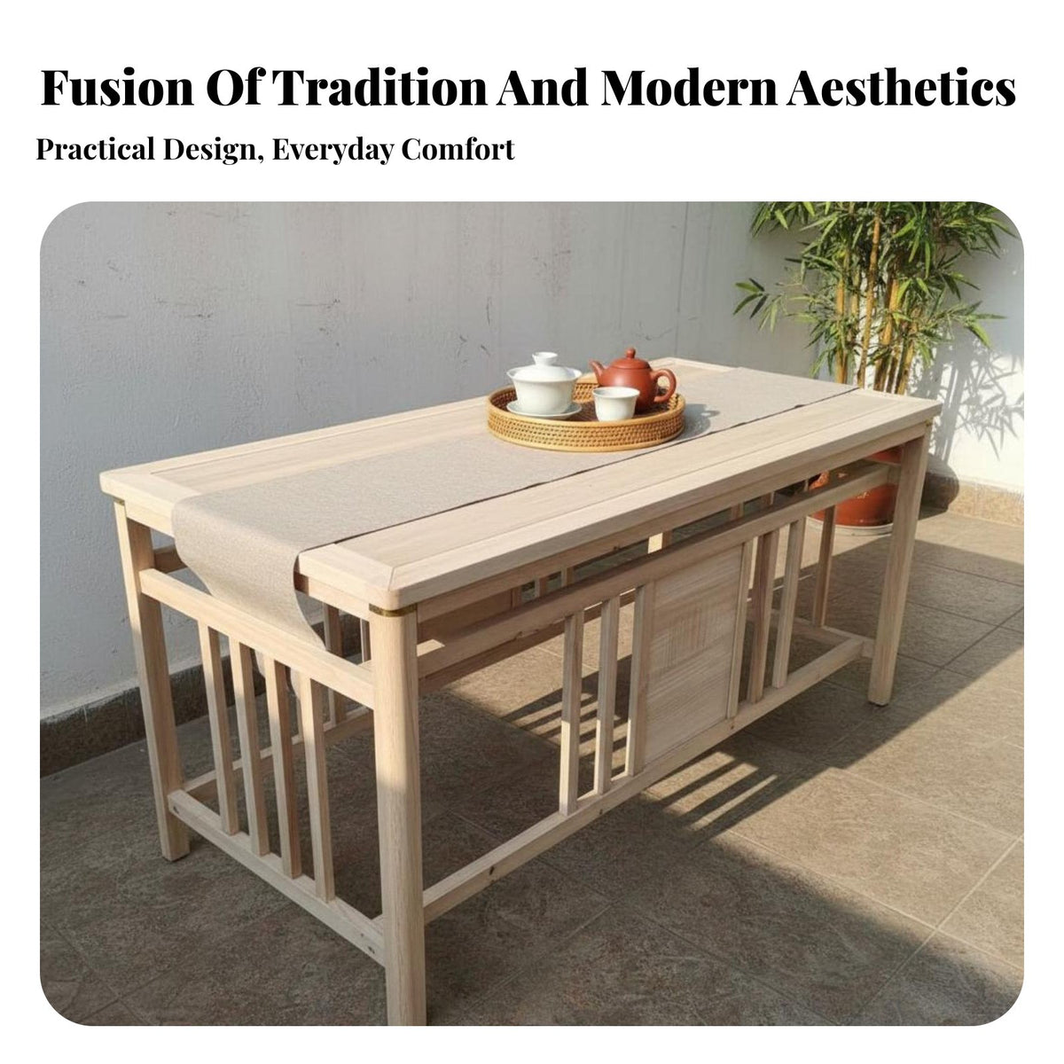 Chinese Design Tea Table Set Stable Structure Solid Wood Tea Ceremony Table Sturdy Home Furniture for Families, Adults, Balcony, Living Room, Gifting