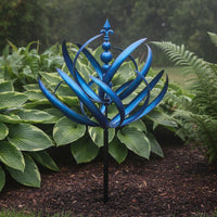 Decorative Blue Metal Wind Whirligig Gift Idea Metal Wind Whirligig Rotating Garden Pinwheel Weather Resistant for Yard