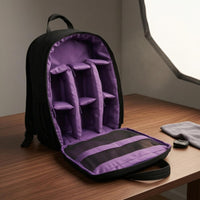 Front Opening DSLR Camera Backpack Mesh Pocket Padded Camera Backpack Safeguarding Photo Storage Black for Photographers