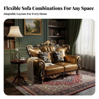 Carved Frame Tufted Couch European look Loveseat and Armchair Collection Luxurious Design Sofa Set for Families, Villa, Formal Reception Area, Office