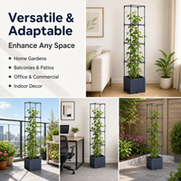 Dark Gray Planter Box with Trellis, Raised Garden Planter for Outdoor Plants, Climbing Vegetables, Balcony Garden, 28cm Base