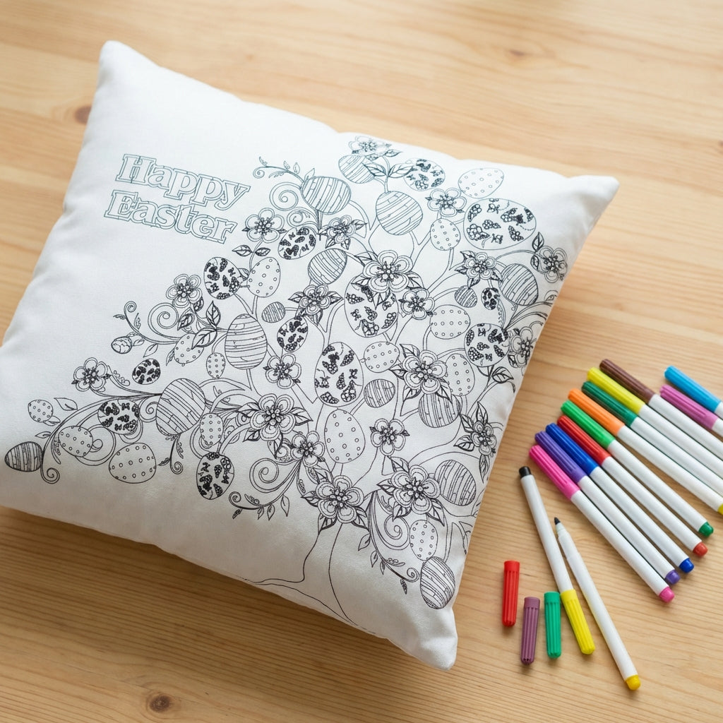 Happy Easter Eggs Pillowcase Pillow Cover for Family Fun Activity Easter, DIY Coloring Blank Pillowcase Creative Gift for Kids, Parents, Holiday Decor