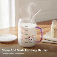 children's Measuring Mug Includes Straw Glass Drinking Glass with Handle Heat Resistant Child S Cartoon Cup for Young Children, Parents, Mealtime