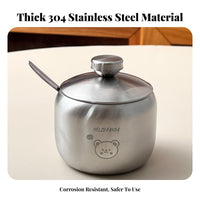 Lidded Spoon Condiment Pot Multi-Functional Stainless Steel Seasoning Jar Food-Grade Round Condiment Pot for Chefs, Kitchen, Dining Table, Buffet Line