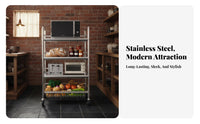 Multi-Tier Vegetable Basket Stand Multifunctional Multi-Tier Storage Rack Detachable Baskets Microwave Stand with Wheels for Pantry, Dorm Room, Office