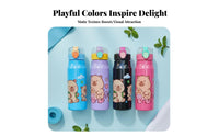 Leak-Proof Cartoon Water Bottle Leakproof Frosted Plastic Bottle Single-Press Accessible Lid for Students, Children, Outdoor Activities