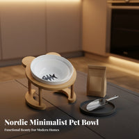 Cute Design Elevated Double Cat Bowls Easy to Clean Tilted Ceramic Pet Bowl Set Dishwasher Safe for Small Dog Owners, Indoor, Kitchen, Home
