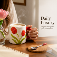 Colorful Tulip Ceramic Mug with Spoon, Underglaze Water Cup, Teacher's Day Gift for Women