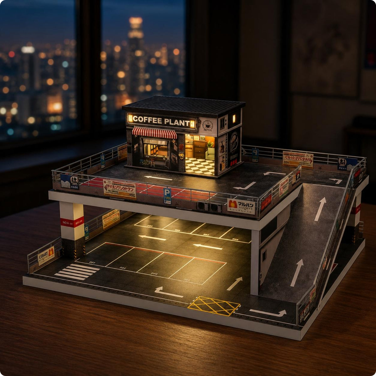 Double-Layer Parking Garage Built-in Lights Lighted Parking Garage Architectural Details Lighted Miniature Scene