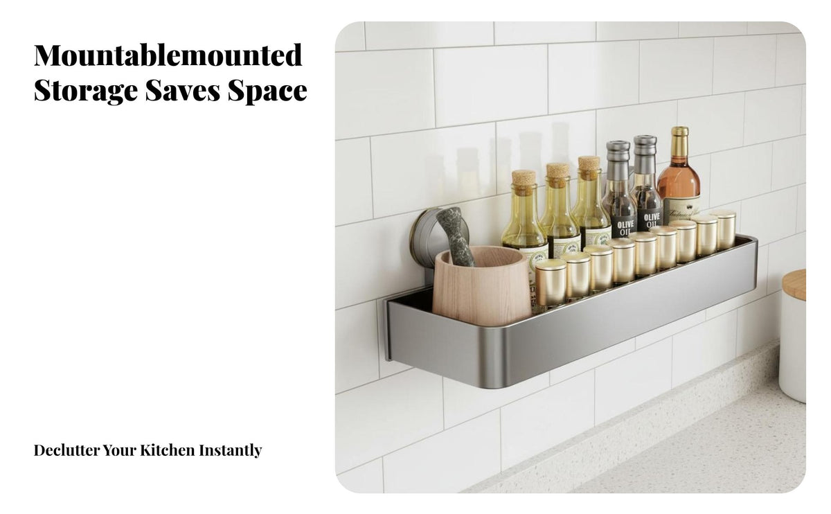 Suction Cup Spice Shelf Drill Installation Kitchen Organizer Multi-Functional Wall Rack for Renters, Home Cooks, Above the Sink, Pantry, Lavatory