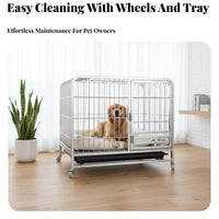 Heavy Duty Dog Cage Easy to Clean Removable Tray Heavy Duty Dog Crate Secure Latching System Steel Pet Cage with Wheels for Medium Dogs, Outdoor