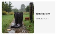 women's Knee-High Rain Boots Wear-Resistant Tall Rain Boots Printed PVC Wellingtons for Gardeners, Adults, Rainy Days, Gardening, Muddy Fields