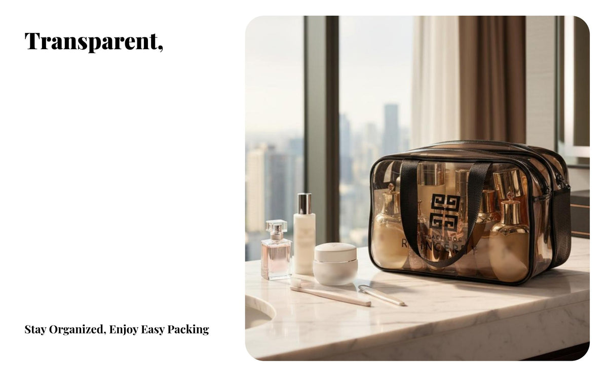 Water-Dry Partition Separation Bag Waterproof Transparent Cosmetic Bag Large Capacity Transparent PVC Travel Pouch for Trip Ers, Women, Gym