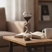 Sculptural Glass Hourglass with Black Sand Modern Hourglass with Black Sand Elegant Sandglass Slender for Desk, Office, Shelf