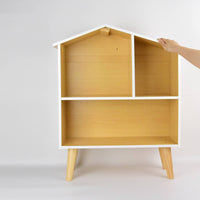 Pretend Play Wooden Dollhouse Educational Wooden Dollhouse Shelf Easy Assembly House Shaped Bookcase for Girls, Young Children, Playroom, Nursery