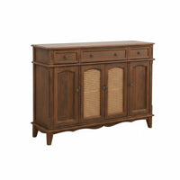 Chinese design Rattan Door table Large Capacity 2-Door Rattan Cabinet Vintage Design Sideboard sturdy Wood Legs for home dwellers, Renters, Dining Room, Entryway, Hallway, Kitchen