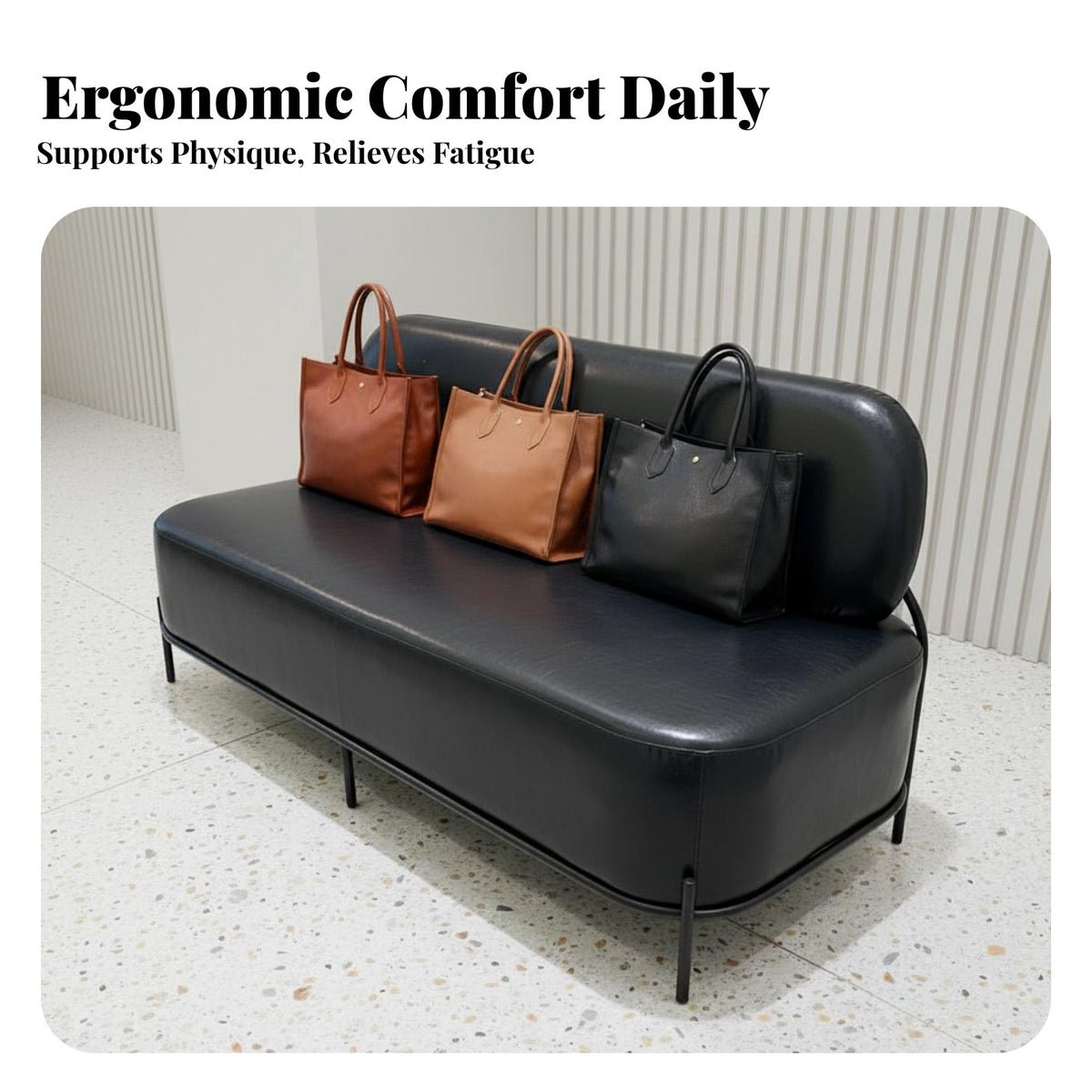 Wear-Resistant Upholstery Black Minimalist Couch Easy to Clean 2-Seater Settee High-Density Foam Cushion Commercial Furniture Mid-Century-Century Modern Aesthetic for Interior Designers, Apartment Dwellers, Clothing Boutique Retail Space, Beauty Salon