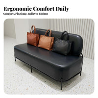 Wear-Resistant Upholstery Black Minimalist Couch Easy to Clean 2-Seater Settee High-Density Foam Cushion Commercial Furniture Mid-Century-Century Modern Aesthetic for Interior Designers, Apartment Dwellers, Clothing Boutique Retail Space, Beauty Salon