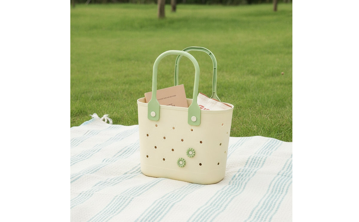 Portable Tote Basket with Handles Ventilated Perforated Storage Tote Multi-Purpose Plastic Storage Bin with Handles Lightweight for Bathroom, Shower, Closet
