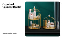 Gold Birdcage Makeup Rack Elegant Design Birdcage Cosmetic Rack Space-Saving Bird Cage Cosmetic Organizer for Women, Bedroom, Dresser, Washroom