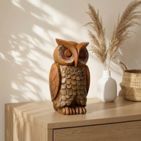 Faux Wood Owl Figurine Rustic Owl Statue Vintage-Inspired Decorative Item Compact for Collectors