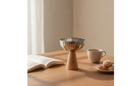 Fruit Bowl with Pedestal Base Stainless Steel Fruit Bowl with Wooden Base Reflective for Kitchen Counter
