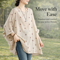Tops for Women UK Summer Casual Wear with Round Neck, Plus Size with Batwing Sleeves to Hide Belly, Loose Fit Polyester Blend