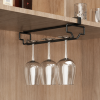 Metal Wine Glass Holder, Under-Cabinet Storage, Matte Black, 1-Row, For 3 Glasses, Hanging Type, Kitchen Storage