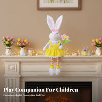 Beaded Leg Bunny Stuffed Toy Pastoral Design Easter Bunny Stuffed Toy Cute Design Spring Hare Shelf Sitter for Tiered Tray, Mantel, Bookshelf