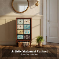 Colorful Painted Finish Multi-Color Apothecary Chest space-efficient Footprint Accent Cabinet Distressed Look Storage Furniture Vintage design for Apartment Dwellers, Homeowners, Interior Decorators, Entryway, Living Room, Bedroom, Hallway