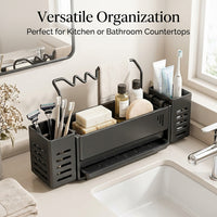 Bathroom and Kitchen Sink Organizer Made of Carbon Steel, Self-Draining Sponge Holder with Shelf for Dorm Students